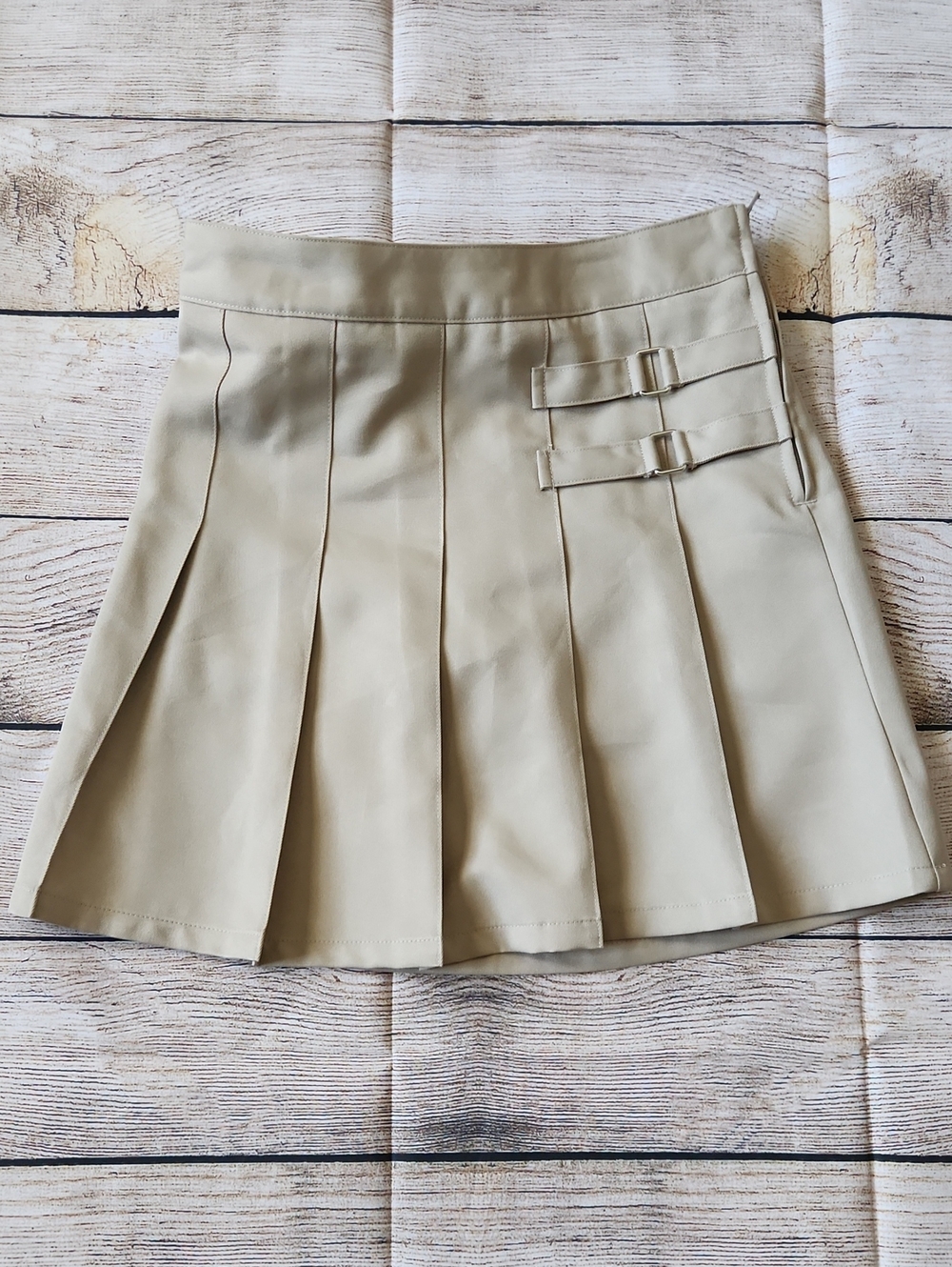 French Toast Khaki Pleated Skort with Side Buckle Straps